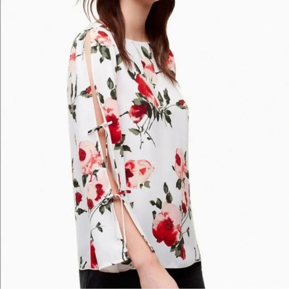 Aritzia Wilfred Palm Leaves Print Blouse with Tie Sleeve in Size XS - Picture 7 of 9